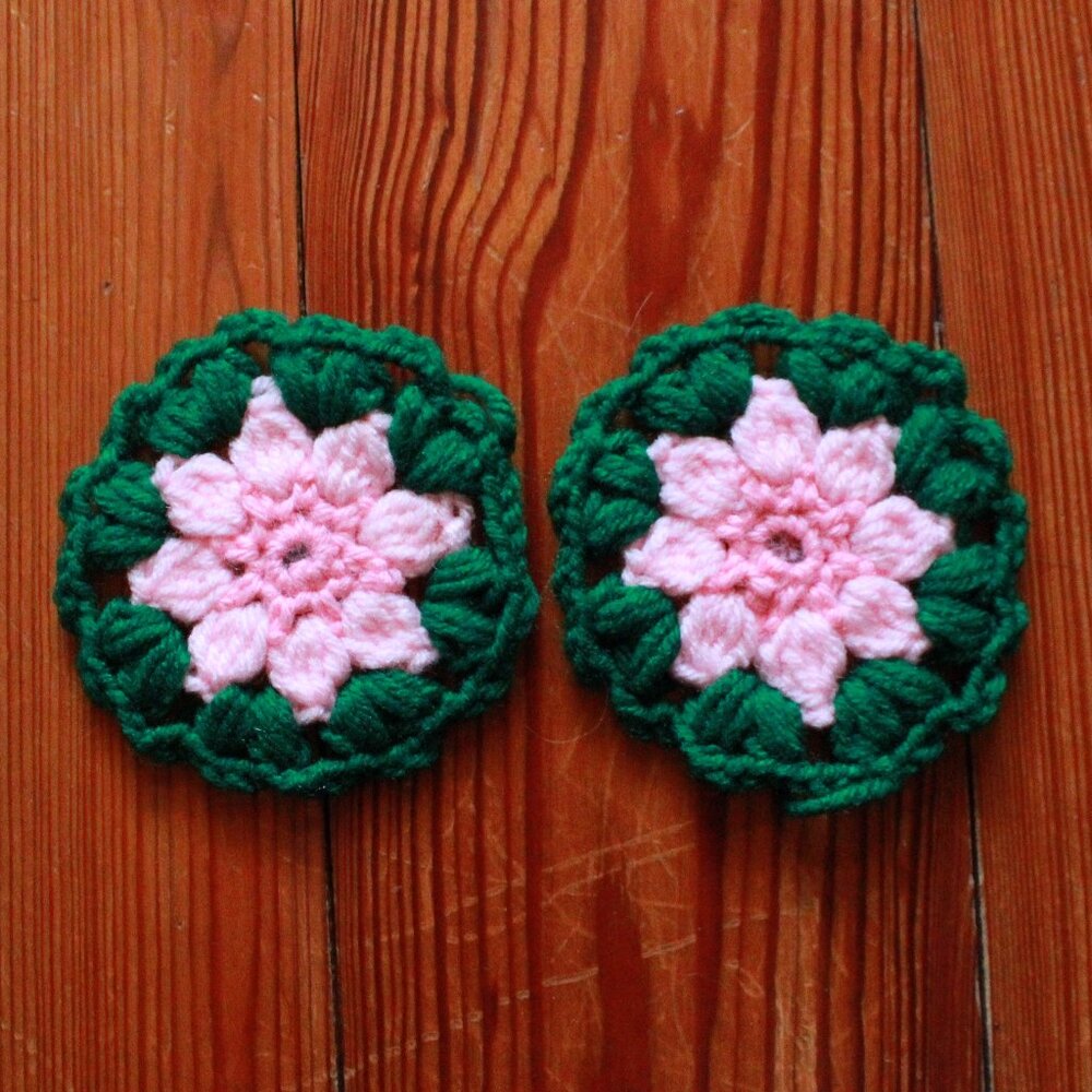 Vintage Pair of Handmade Crochet Drink Coasters